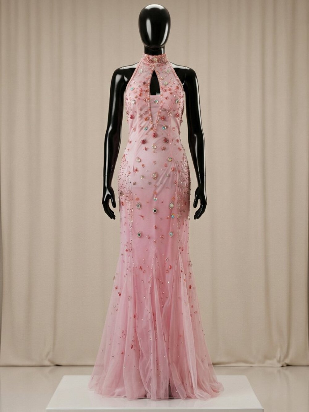 Luxurious Designer Couture Prom Party Runway Evening Cocktail Halter Gown Dress